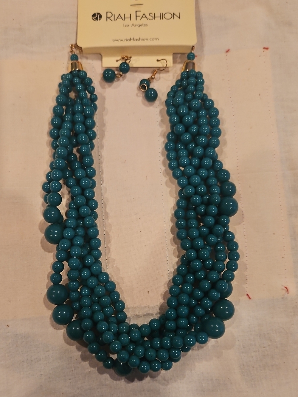 Teal Beaded Multi-Strand Necklace with Earrings